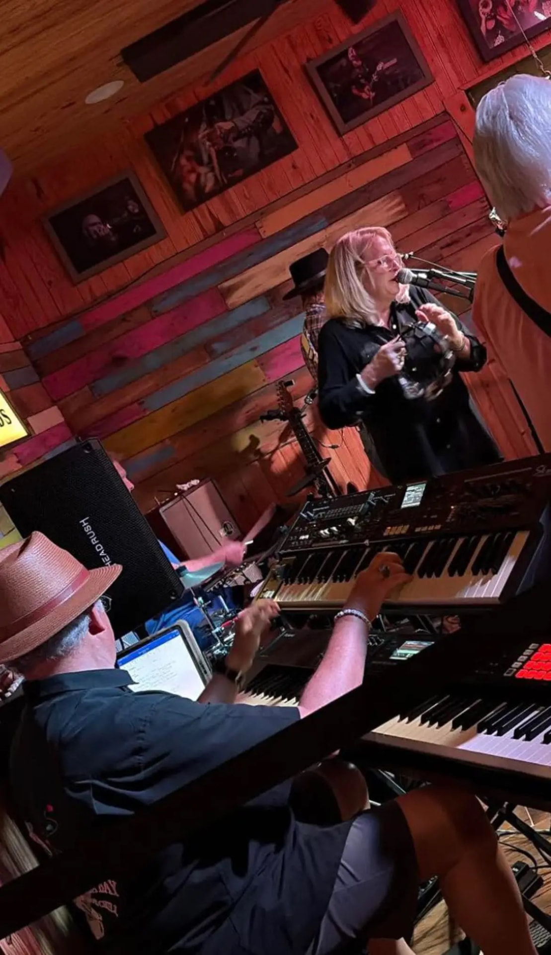 Keys and vocals during a Bright Roads Band set